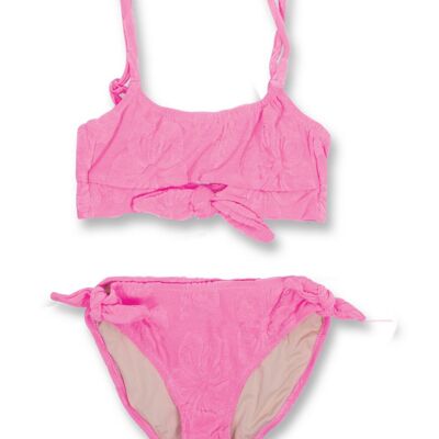 Hibiskusrosa Frottee-Bikini für Mädchen mit Knoten