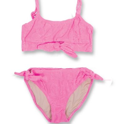 Hibiskusrosa Frottee-Bikini für Mädchen mit Knoten