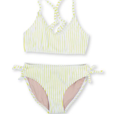 Bikini da bambina in spugna a righe color limone