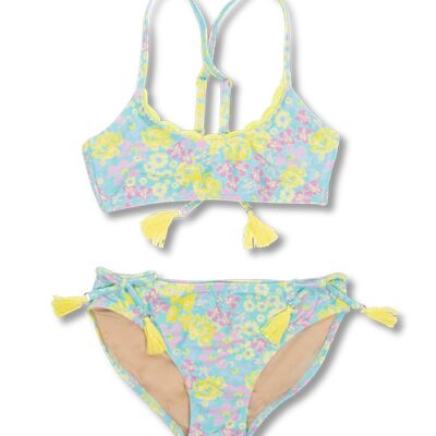 Mädchen-Bikini mit Häkelbesatz und Wasserfarben-Blumenmuster