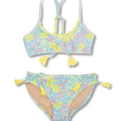 Mädchen-Bikini mit Häkelbesatz und Wasserfarben-Blumenmuster