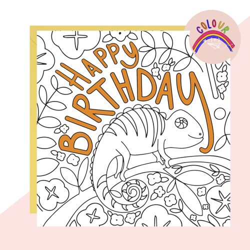 Colour + Send 'Happy Birthday' Chameleon Card
