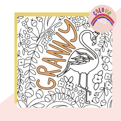 Colour + Send 'Granny' Flamingo Card