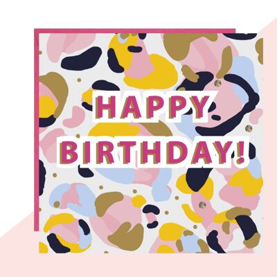 Tarjeta de cumpleaños en negrita con estampado de leopardo