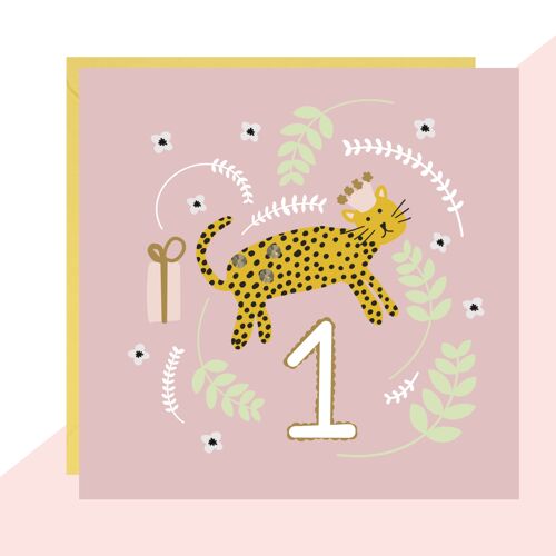 1st Birthday Leopard Card