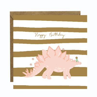 Tarjeta de feliz cumpleaños con estegosaurio