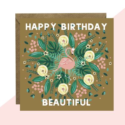 Happy Birthday Beautiful Flamingo Card