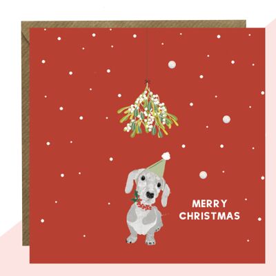 Tarjeta de Navidad Roja Perro Salchicha