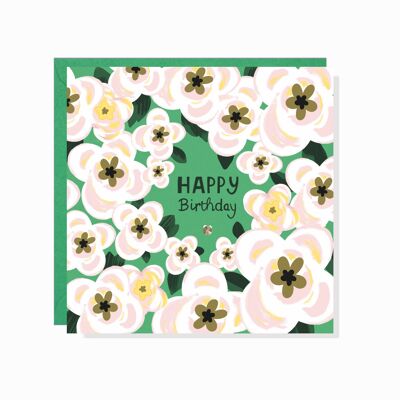 Tarjeta floral feliz cumpleaños