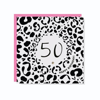 Age 50 Leopard Print Card