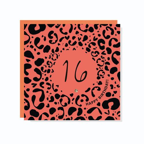 Age 16 Leopard Print Card