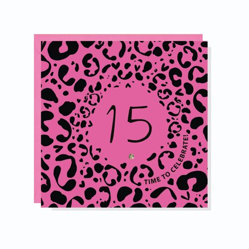 Age 15 Leopard Print Card