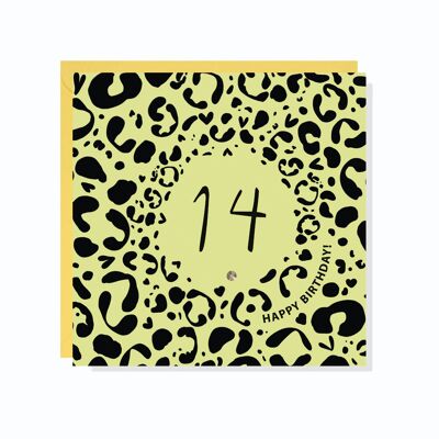 Age 14 Leopard Print Card