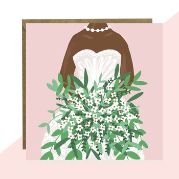 Carte de mariage mariée et bouquet