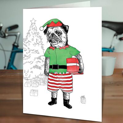 Pug Elf Funny Christmas Card