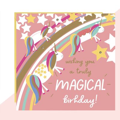 Tarjeta de cumpleaños de unicornio mágico