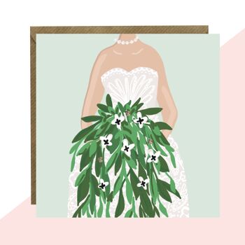 Carte de jour de mariage mariée et bouquet