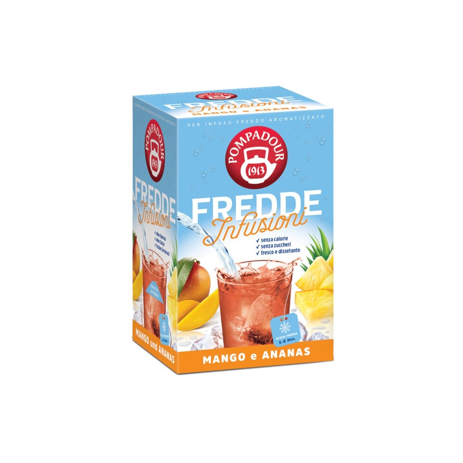 Pompadour 1913 | Infusi Freddi Mango e Ananas | Bustine per infusione di acqua fredda - 18 bustine di tè (45 Gr) | Tè freddo mango e ananas