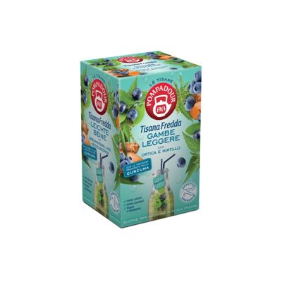 Pompadour Tè | Tisana Fredda Gambe Leggere | Infuso Freddo Ortica e Mirtillo - 18 Bustine Tè (45 Gr) | Infusi Freddi Senza Caffeina