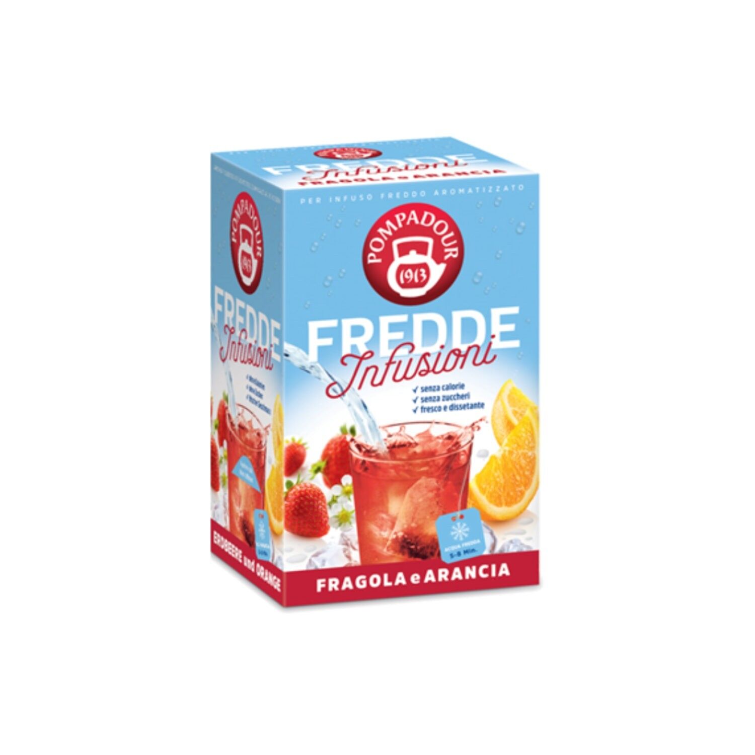 Pompadour Tè | Infusi freddi alla fragola e arancia | Bustine per infusione di acqua fredda - 18 bustine di tè (45 Gr) | Tisana fredda all'arancia e fragola