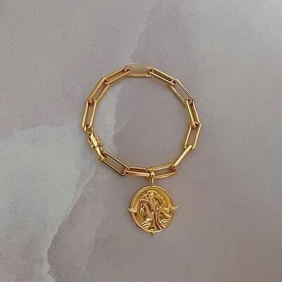 Bracelet chaîne et pièce de monnaie en or (plaqué or 18 carats)