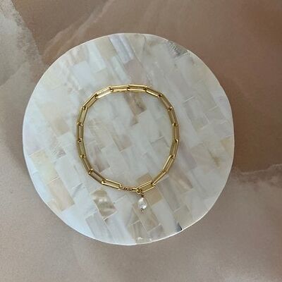 Gold Link Bracelet with Freshwater Pearl (18K Gold Plated)