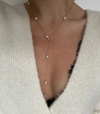 Lariat en perles fines d'eau douce (plaqué or 18 carats)