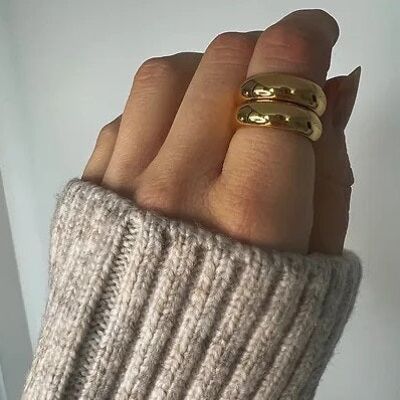 Anillos de doble banda de oro tamaño mediano (chapado en oro de 18 k)