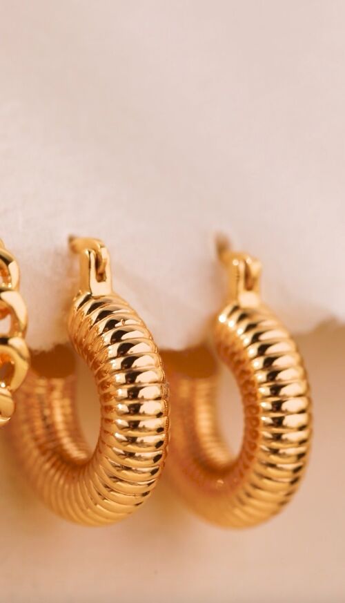 Gold Ribbed Hoops (18k Gold Plated)