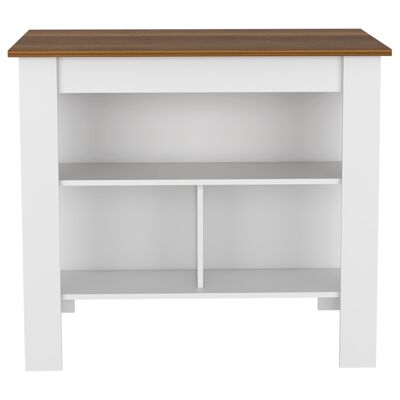 Cala Kitchen Island, 3 Shelves and 4 Legs, 90cm W x 103cm W x 70cm D, White/Caramel