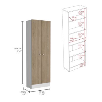 Armoire multifonctionnelle Z 60, avec deux portes et étagères 180,3 CM H X 60 CM L X 30 CM P. Blanc / Rovere 3