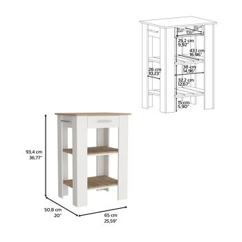 Îlot de cuisine Cala W65, avec deux étagères ouvertes et un tiroir 93,4 CM L X 65 CM L X 50,8 CM P. Blanc / Macadamia 3