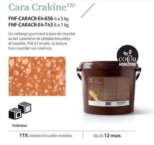 CACAO BARRY - CARA CRAKINE (mélange de chocolat au lait caramel (34,5 %) et de céréales biscuitées) seau de 1kg