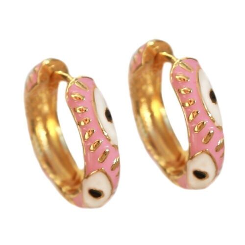 Gouden oorbellen Evil Eye pink