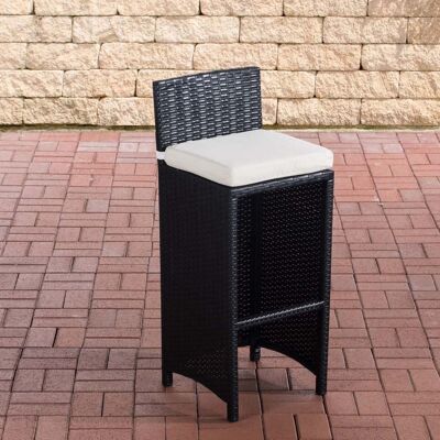 Sgabello da bar da esterno Lenox bianco crema rattan piatto nero 36,5x40x100,5 plastica nera alluminio