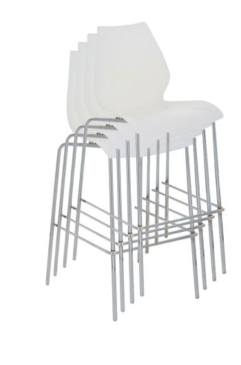 4x Tabourets de bar Danny blanc 50x50x110 Plastique blanc Métal chromé