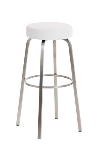 Tabouret de bar Kamari E78 blanc 40x40x78 cuir artificiel blanc acier inoxydable 1