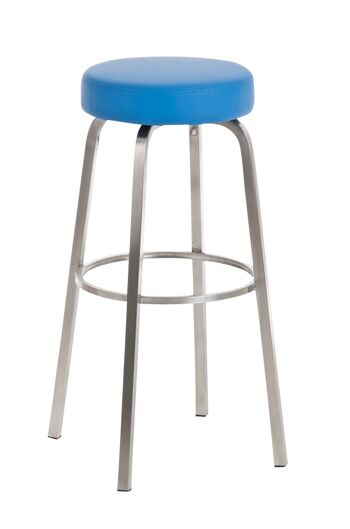 Tabouret de bar Kamari E78 bleu 40x40x78 cuir artificiel bleu acier inoxydable 1