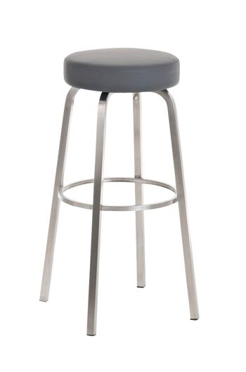 Tabouret de bar Kamari E85 Gris 40x40x85 Cuir artificiel gris acier inoxydable 1