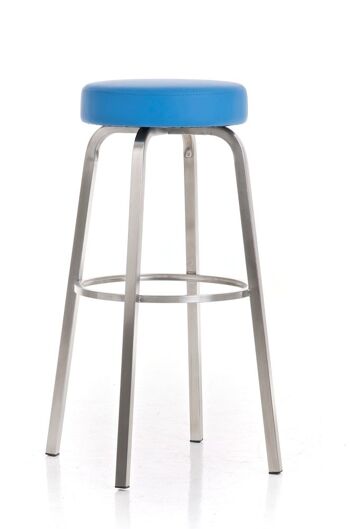 Tabouret de bar Kamari E85 bleu 40x40x85 cuir artificiel bleu acier inoxydable 2