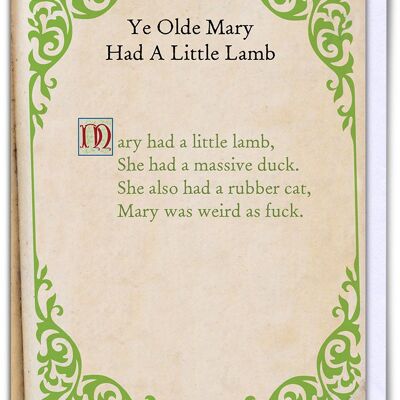 Mary Had A Little Lamb Greeting Card Rude Nursery Rhyme Card