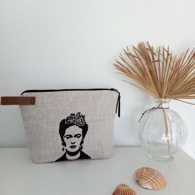 Frida Kahlo linen toiletry bag