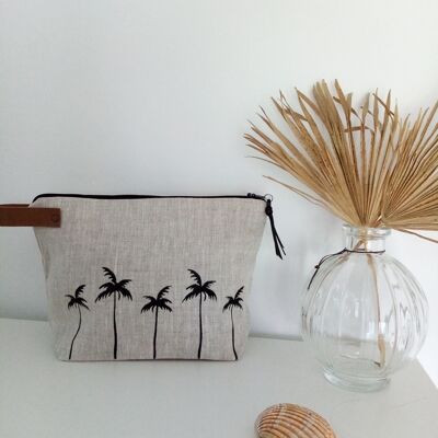 PALM TREES LINEN TOILETRY BAG