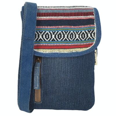 Borsa a tracolla sostenibile da donna Sunsa. Borsa a tracolla vegana realizzata con jeans riciclati e cotone intrecciato. Borsa vintage stile retrò. Borsa a tracolla per donna.