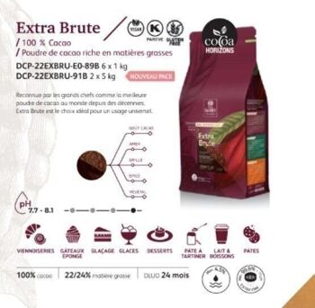 CACAO BARRY - EXTRA-BRUTE - Poudre de Cacao : 100% cacao, riche en matière grasse, alcalinisée - 1kg 1