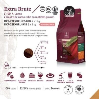 BARRY DE CACAO - EXTRA-CRUDO - Cacao en polvo: 100% cacao, rico en grasas, alcalinizado - 5kg