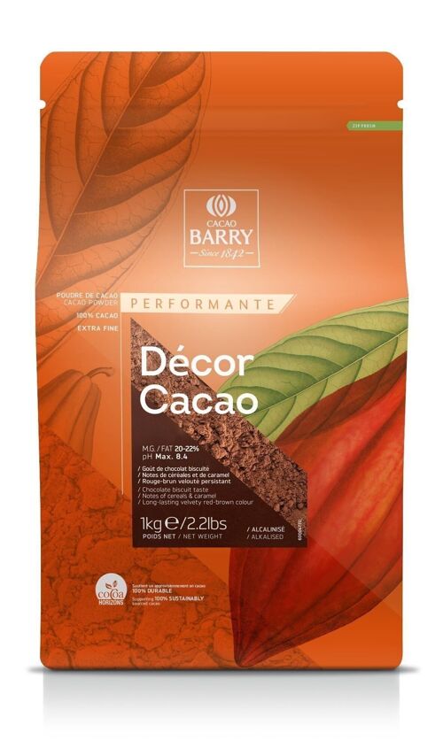 CACAO BARRY - GAMME PERFORMANTE  -  DECOR CACAO - 1 KG - POUDRE DE CACAO :  100% Cacao, Alcalinisée,  riche en matière grasse