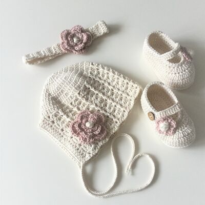 Ensemble d'accessoires tricotés bio pour bébé fille, design parfait, ensemble bébé bio et fait à la main