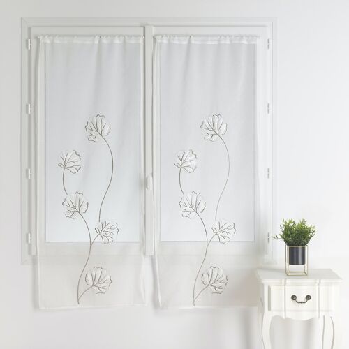 Paire de Vitrages en Etamine Brodee - Blanc - 90 X 210 cm