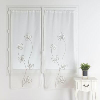 Paire de Vitrages en Etamine Brodee - Blanc - 90 X 210 cm